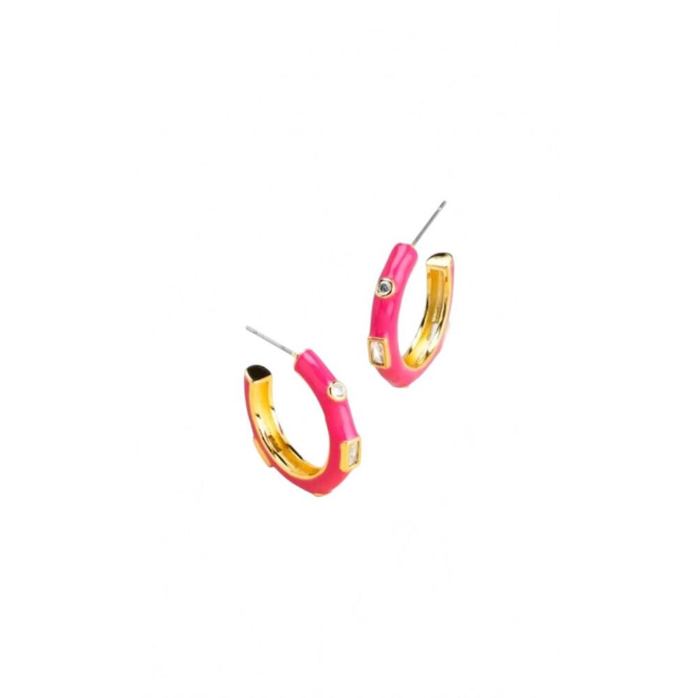 NEW ZENZII women's small enamel crystal earrings in hot pink